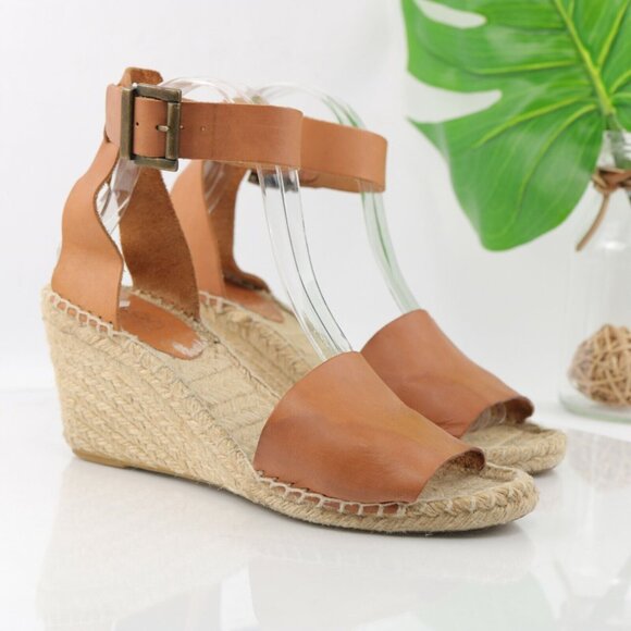 Sundance Picon Womens Sandal Size 9.5 Tan Cognac Wedge Espadrille Ankle Strap - Picture 11 of 12